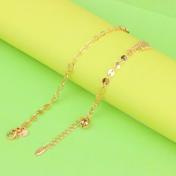 "Rose Gold Leaf Charm Anklet with Moon Pendant, XPAL1184 - Picture 9 of 12